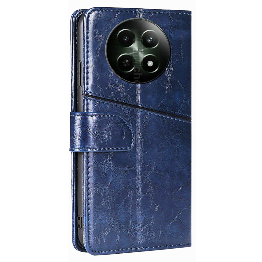 Magnetic Case for Realme 12 Shell Wallet Geometric Splicing Phone Cover - Blue