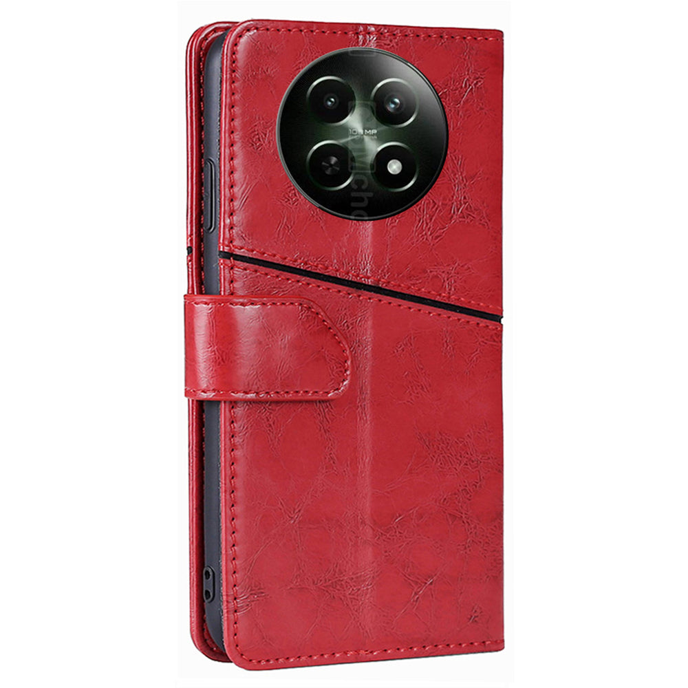 Magnetic Case for Realme 12 Shell Wallet Geometric Splicing Phone Cover - Red