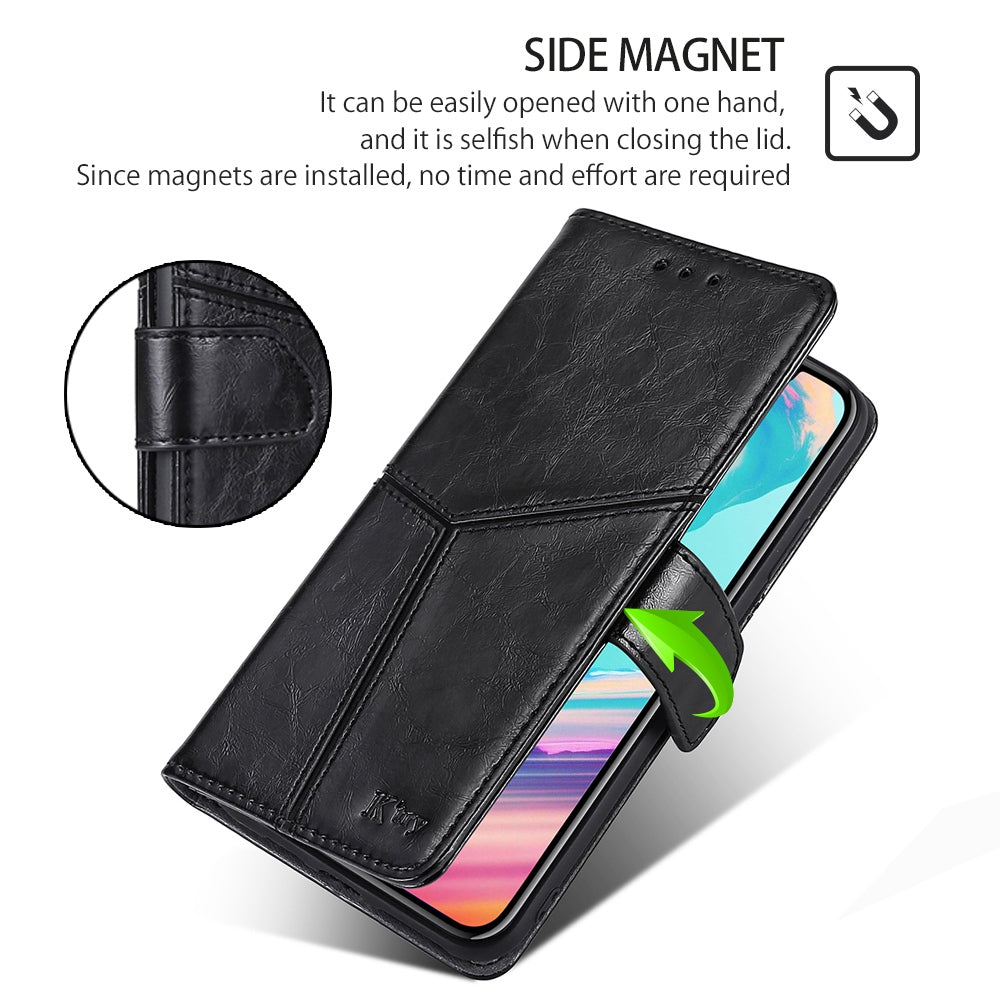 Wallet Case for Samsung Galaxy M15 5G Phone Cover Imprint Geometric Splicing Stand Shell - Black