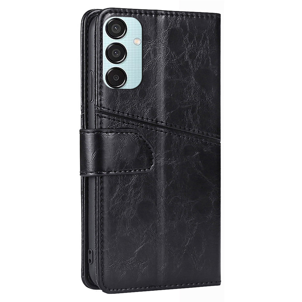 Wallet Case for Samsung Galaxy M15 5G Phone Cover Imprint Geometric Splicing Stand Shell - Black