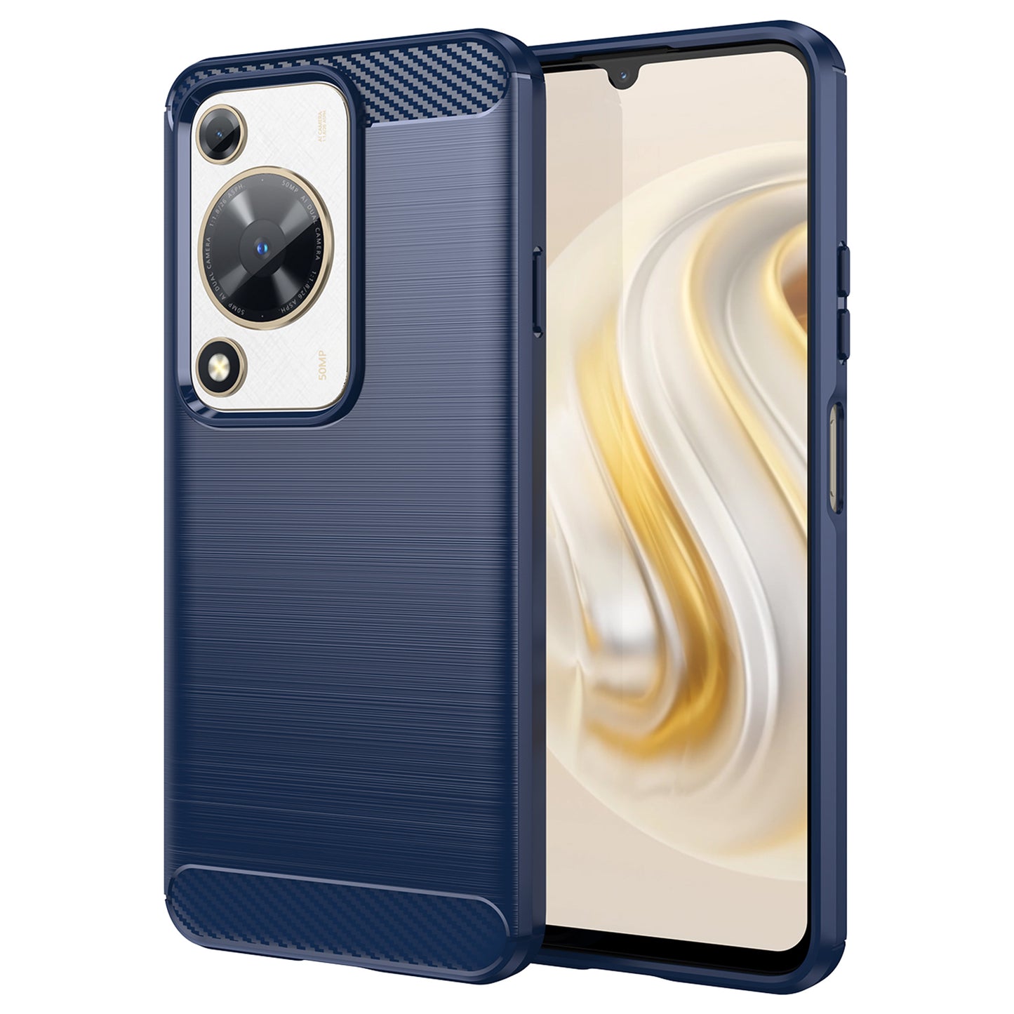 For Huawei nova Y72 4G Phone Case Brushed Carbon Fiber Texture TPU Back Cover - Blue