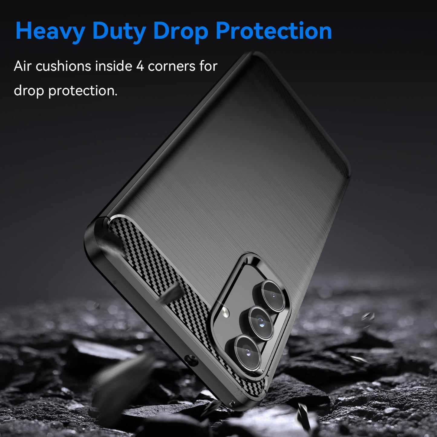 For Samsung Galaxy M55 5G Brushed Phone Case Carbon Fiber Texture Soft TPU Cover - Black