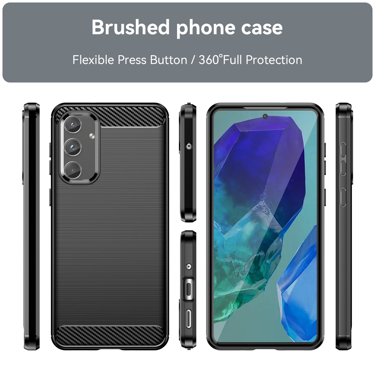 For Samsung Galaxy M55 5G Brushed Phone Case Carbon Fiber Texture Soft TPU Cover - Black