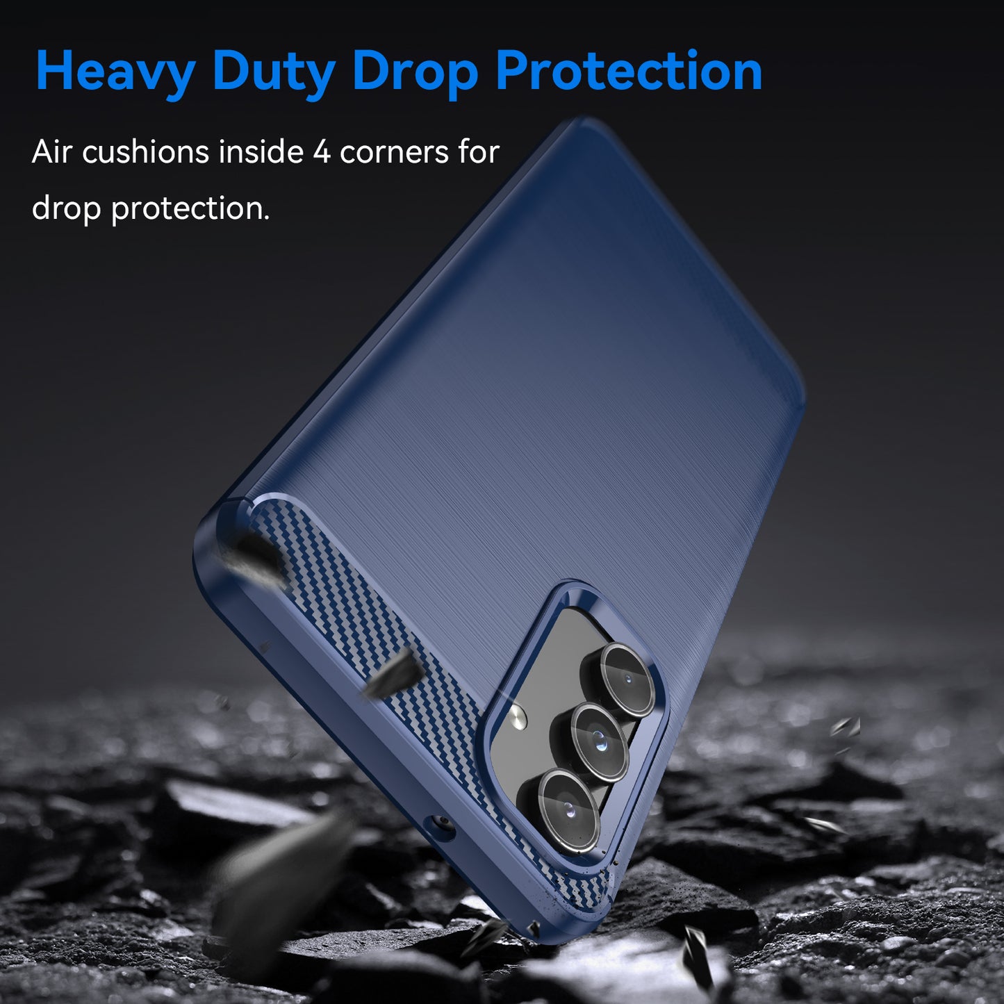 For Samsung Galaxy M55 5G Brushed Phone Case Carbon Fiber Texture Soft TPU Cover - Blue