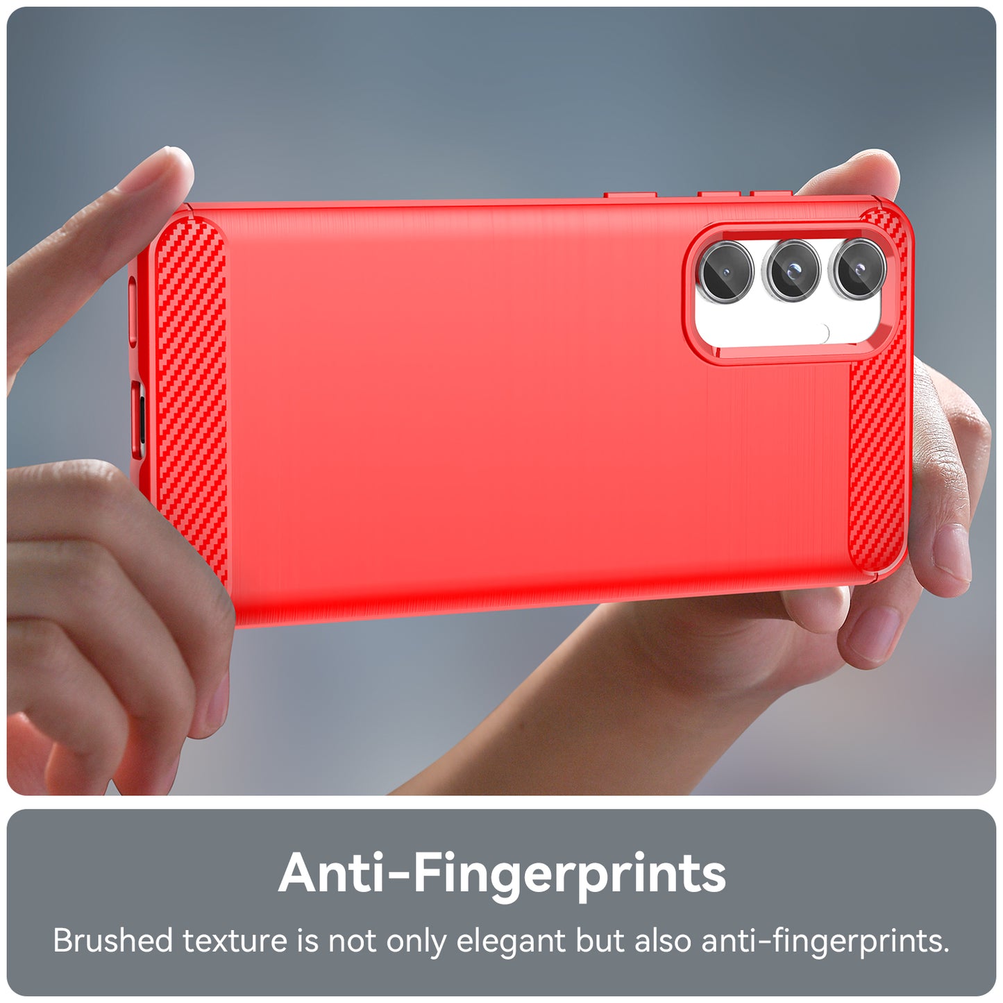 For Samsung Galaxy M55 5G Brushed Phone Case Carbon Fiber Texture Soft TPU Cover - Red