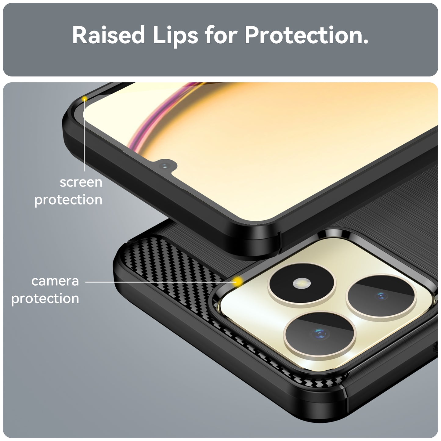 For Realme Note 50 4G Case Carbon Fiber Texture Anti-drop TPU Back Cover - Black