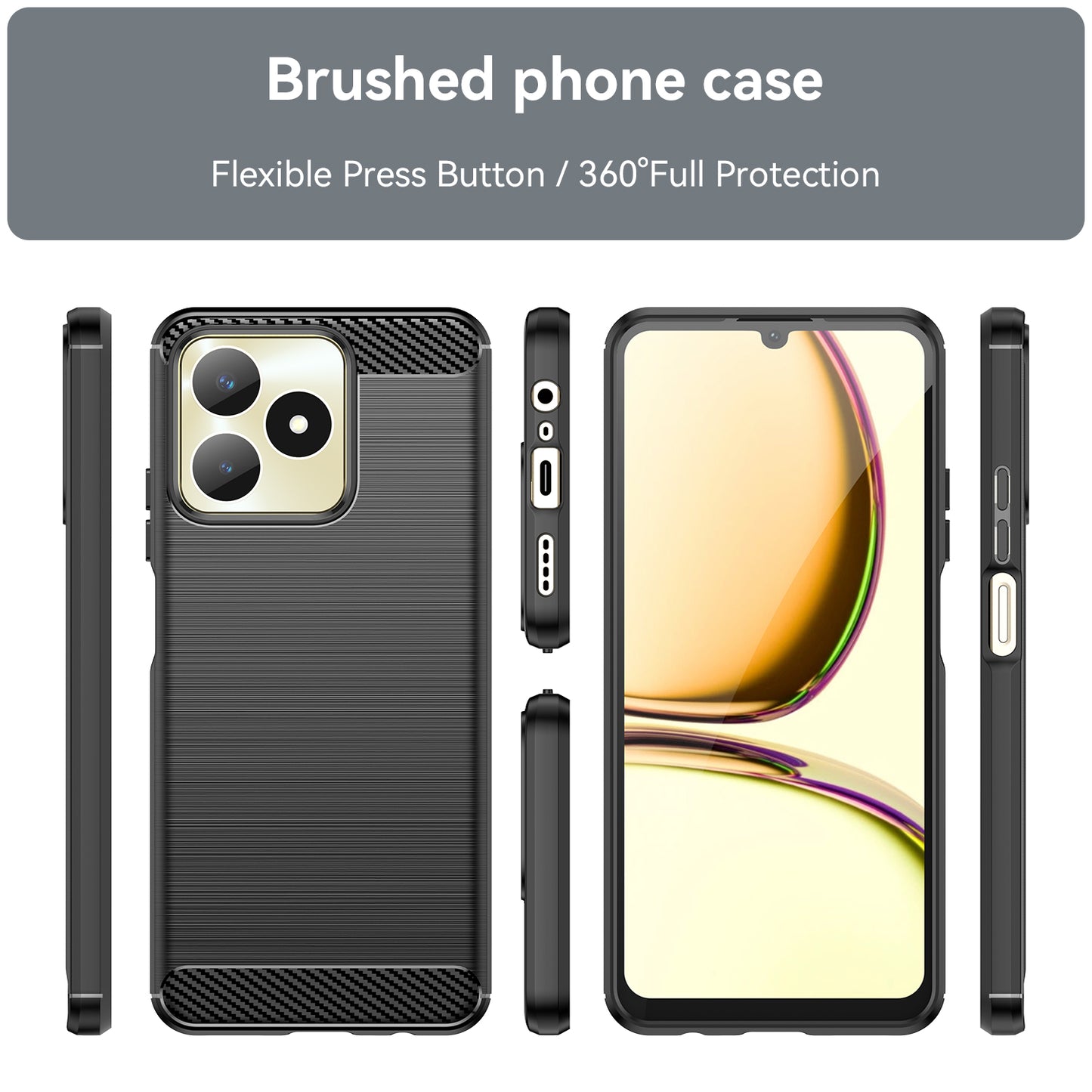 For Realme Note 50 4G Case Carbon Fiber Texture Anti-drop TPU Back Cover - Black