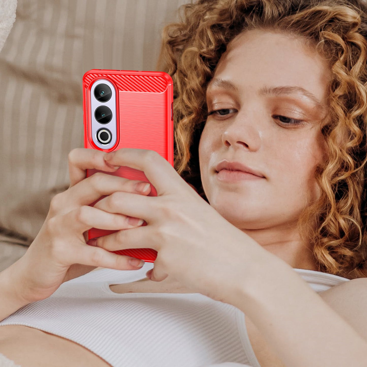 For OnePlus Ace 3V 5G Case Carbon Fiber Texture Brushed TPU Phone Back Cover - Red