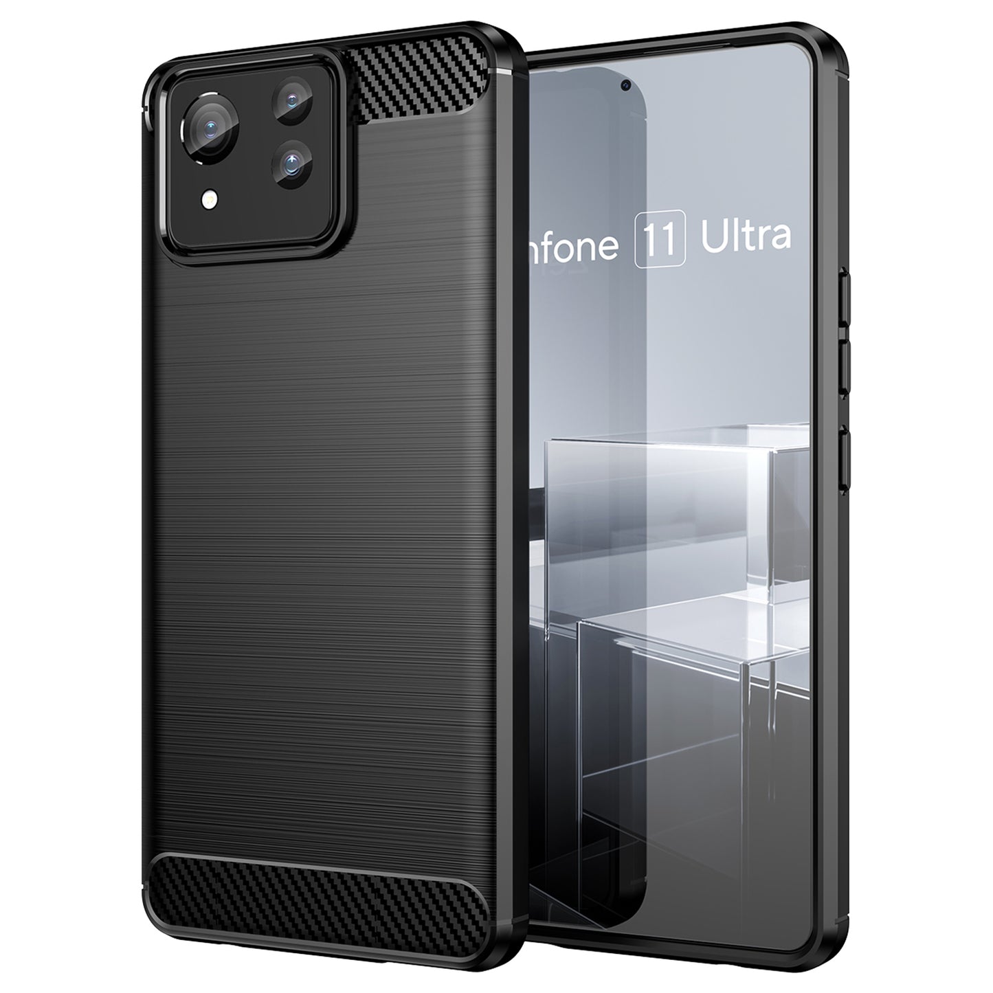 For Asus Zenfone 11 Ultra 5G TPU Case Carbon Fiber Texture Soft Phone Cover - Black