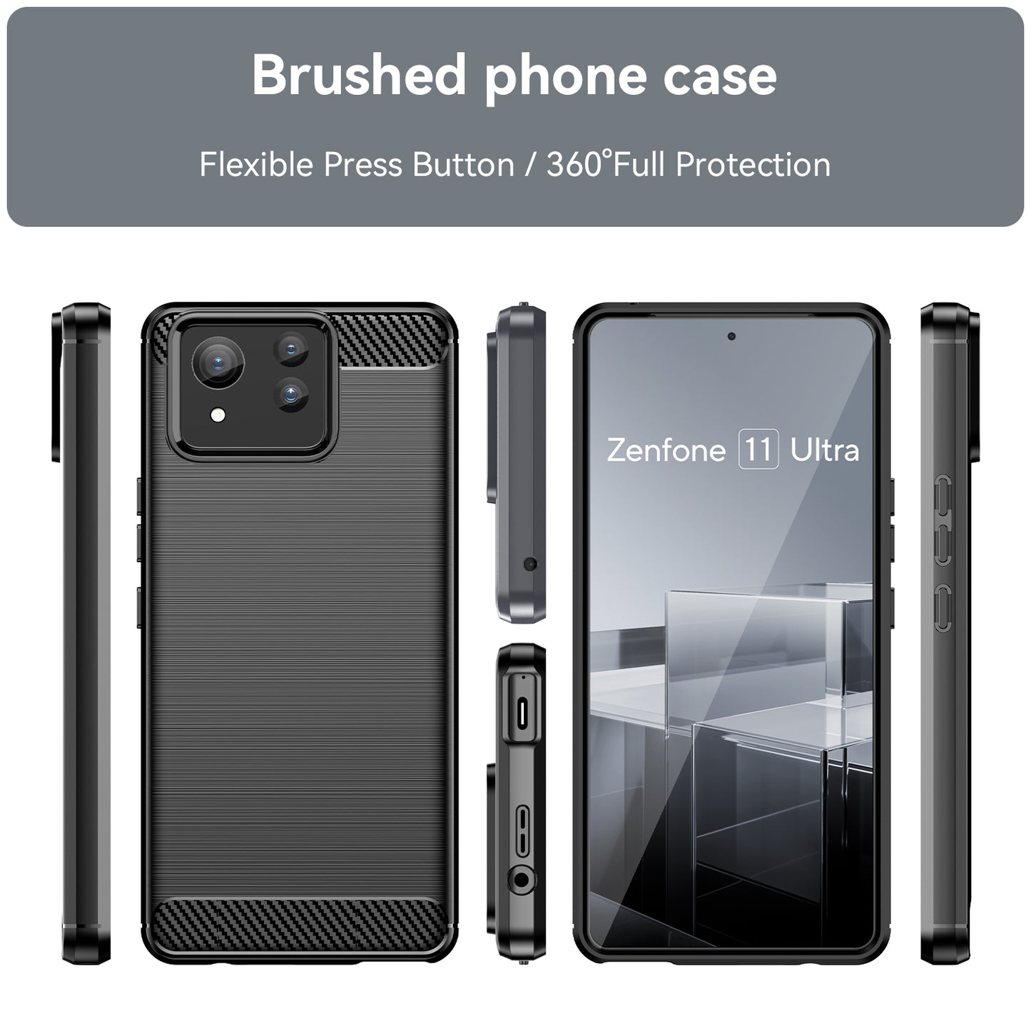 For Asus Zenfone 11 Ultra 5G TPU Case Carbon Fiber Texture Soft Phone Cover - Black