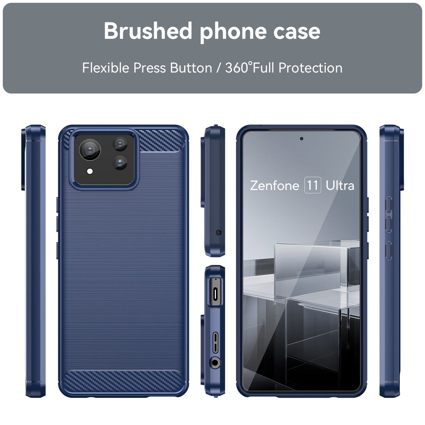 For Asus Zenfone 11 Ultra 5G TPU Case Carbon Fiber Texture Soft Phone Cover - Blue