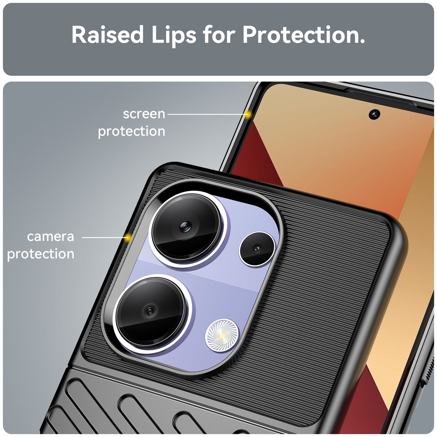 Thunder Series For Xiaomi Redmi Note 13 Pro 4G / Poco M6 Pro 4G TPU Case Twill Texture Phone Back Cover - Black