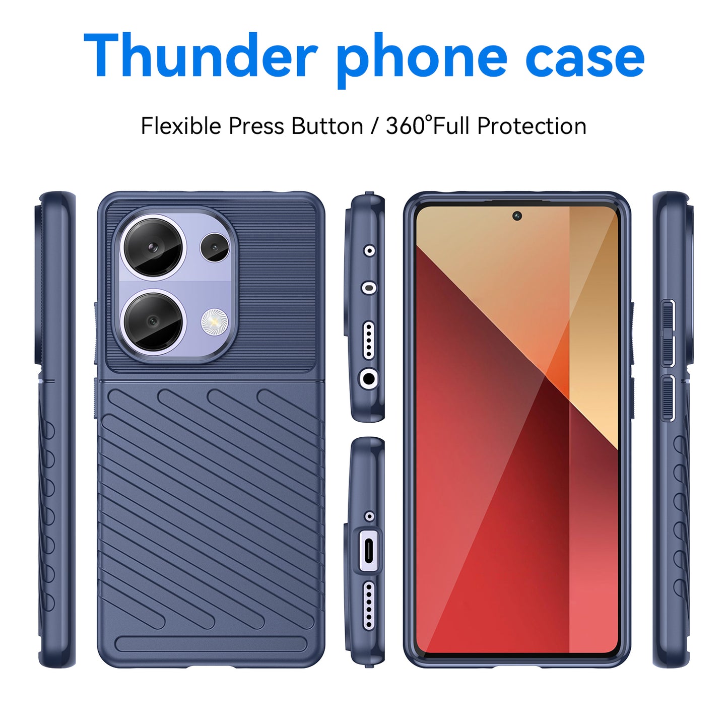 Thunder Series For Xiaomi Redmi Note 13 Pro 4G / Poco M6 Pro 4G TPU Case Twill Texture Phone Back Cover - Blue