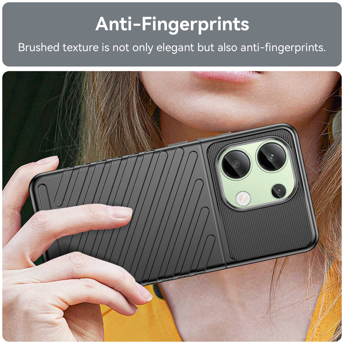 Thunder Series For Xiaomi Redmi Note 13 4G Case Twill Texture Thickened TPU Soft Phone Cover - Black
