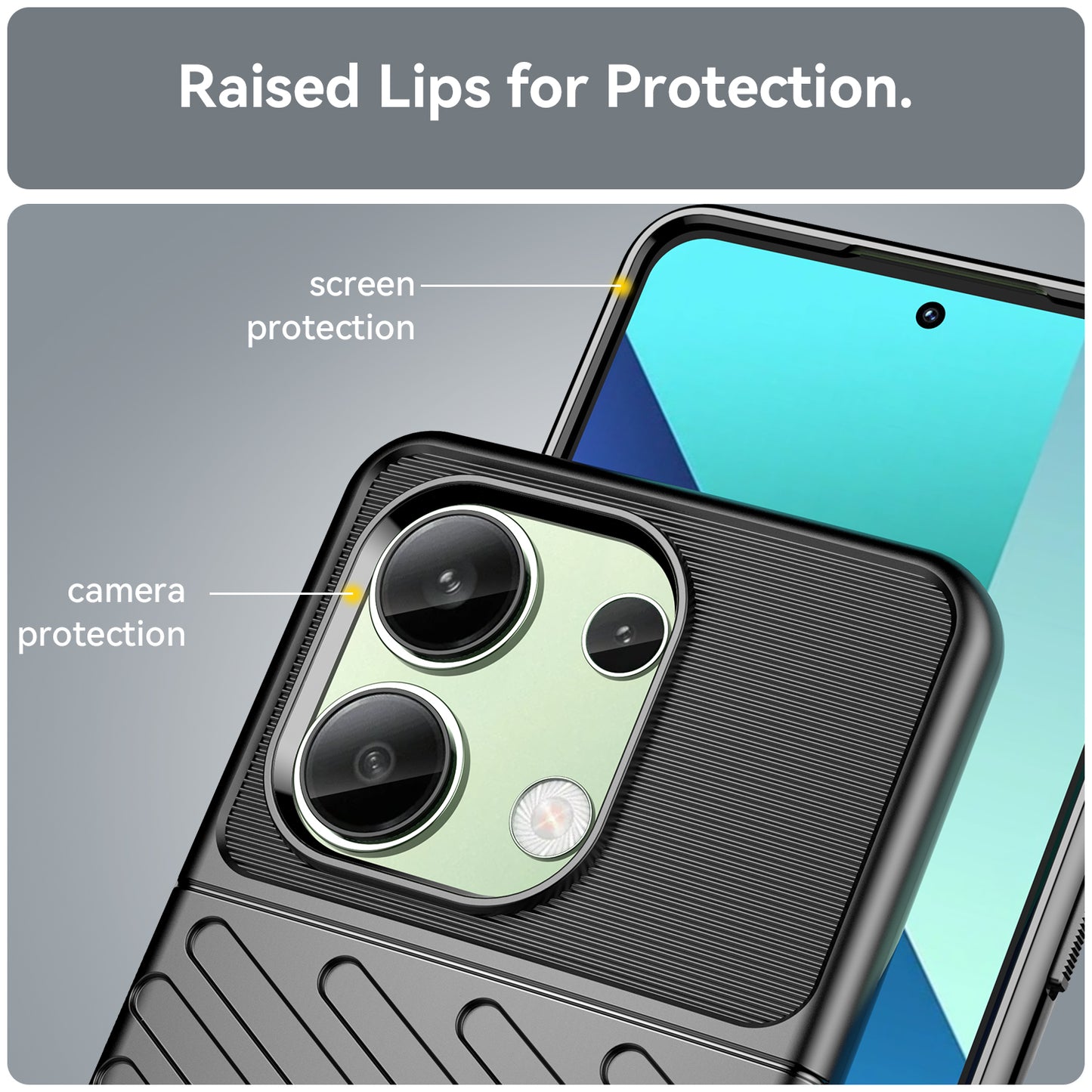 Thunder Series For Xiaomi Redmi Note 13 4G Case Twill Texture Thickened TPU Soft Phone Cover - Black