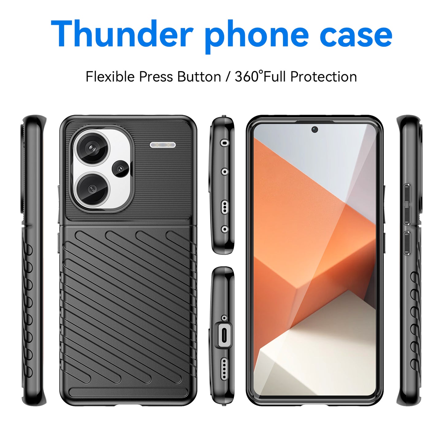 Thunder Series For Xiaomi Redmi Note 13 Pro+ 5G TPU Phone Case Twill Texture Back Cover - Black