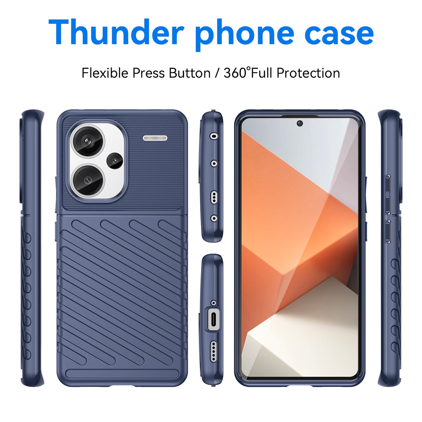 Thunder Series For Xiaomi Redmi Note 13 Pro+ 5G TPU Phone Case Twill Texture Back Cover - Blue