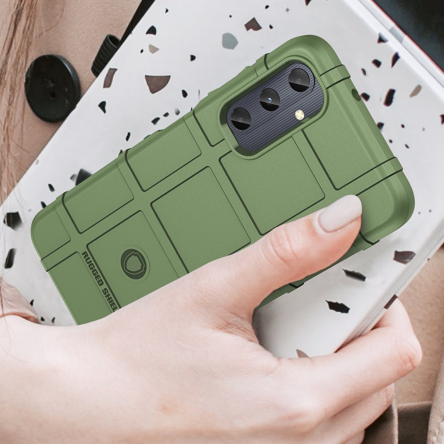 For Samsung Galaxy M14 4G Case Square Grid Texture Non-Slip TPU Phone Cover - Green