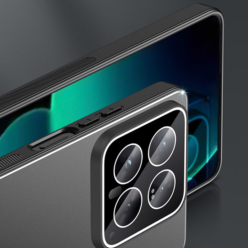 For Xiaomi 14 Phone Case Metal+PC+TPU Matte Anti-scratch Smartphone Cover - Black+Blue