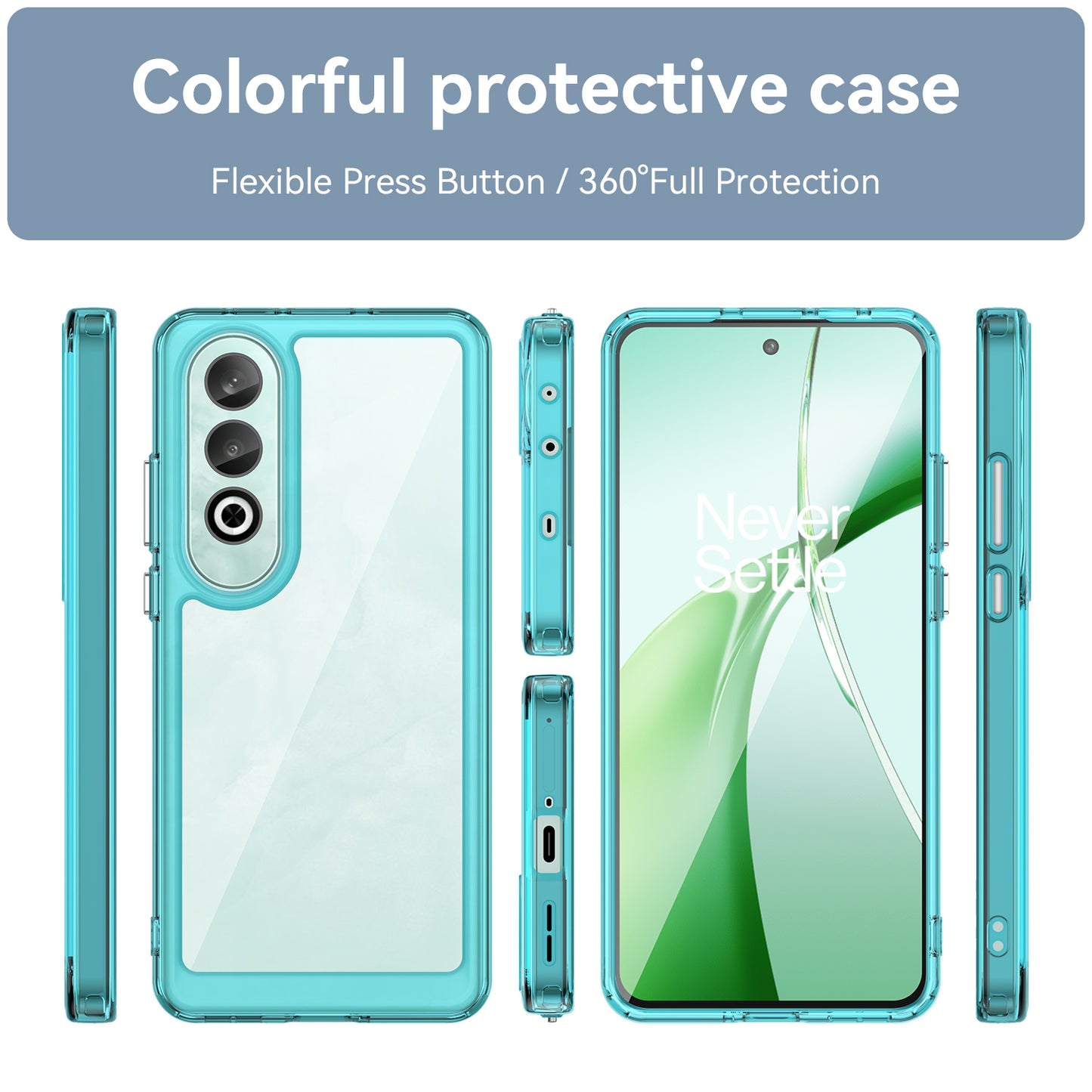 For OnePlus Nord CE4 5G Case Drop-Proof TPU Frame Clear Acrylic Protective Phone Shell - Transparent Blue