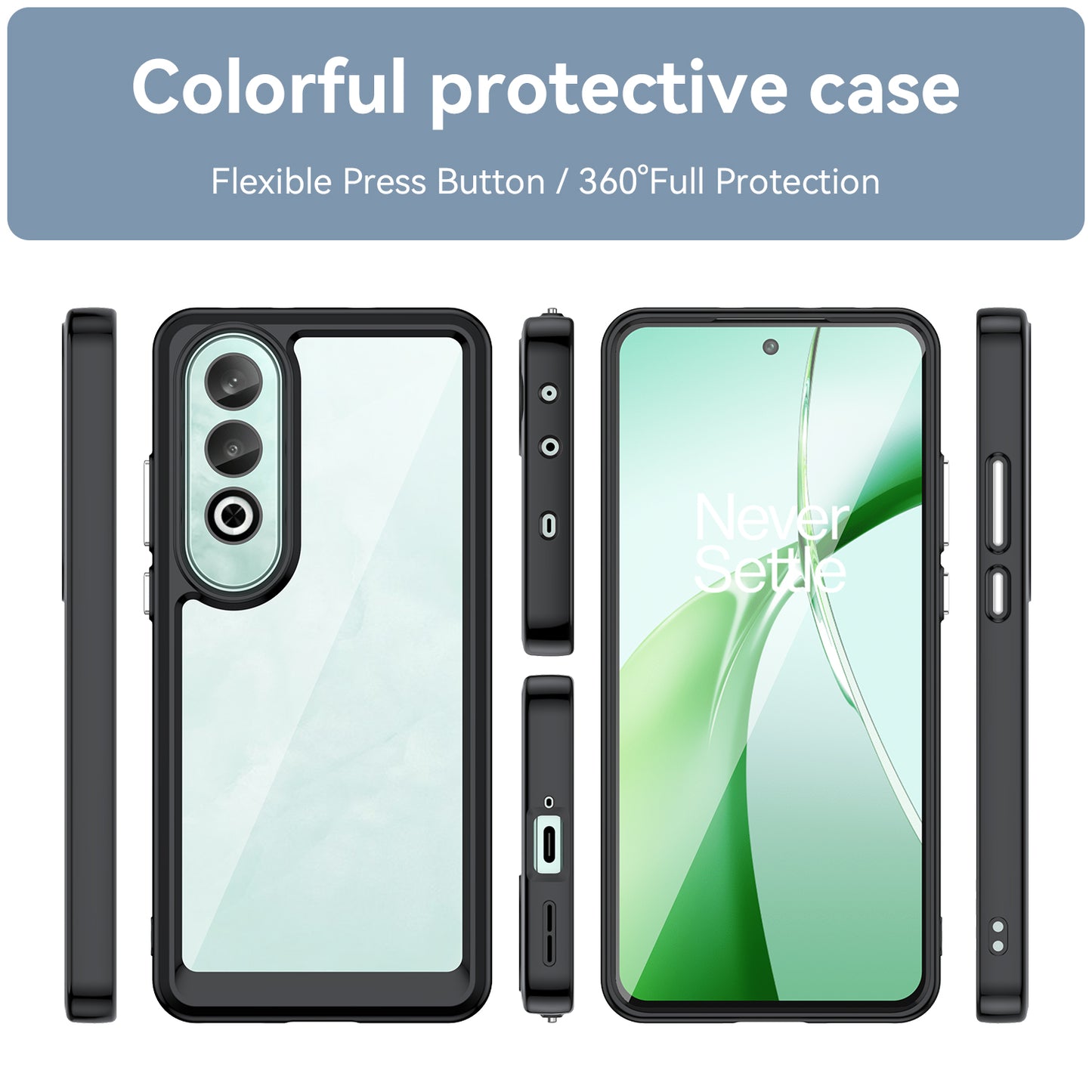 For OnePlus Nord CE4 5G Case Drop-Proof TPU Frame Clear Acrylic Protective Phone Shell - Black