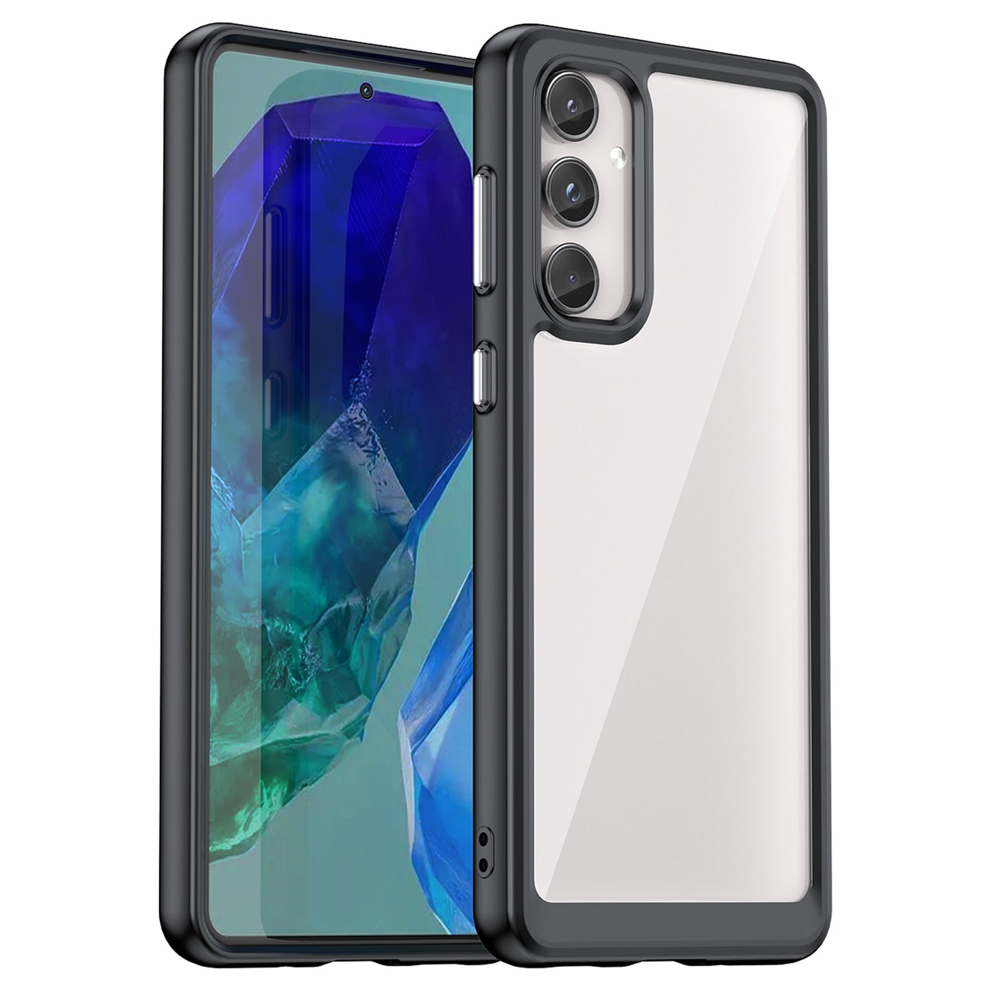 For Samsung Galaxy M55 5G Case TPU Frame Clear Acrylic Protective Phone Cover - Black