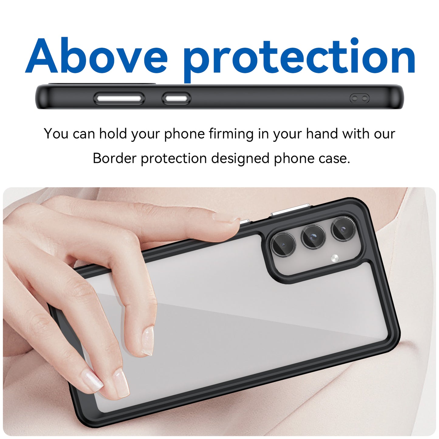For Samsung Galaxy M55 5G Case TPU Frame Clear Acrylic Protective Phone Cover - Black