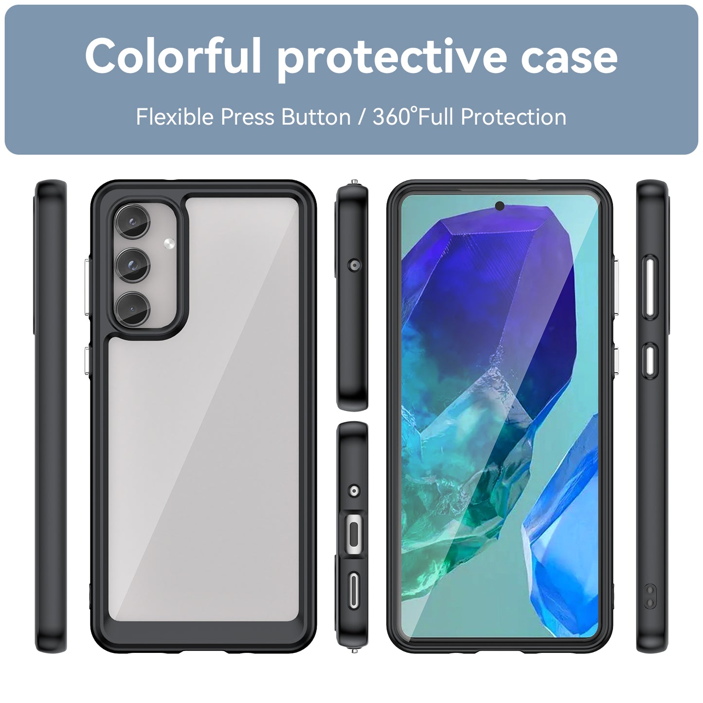 For Samsung Galaxy M55 5G Case TPU Frame Clear Acrylic Protective Phone Cover - Black