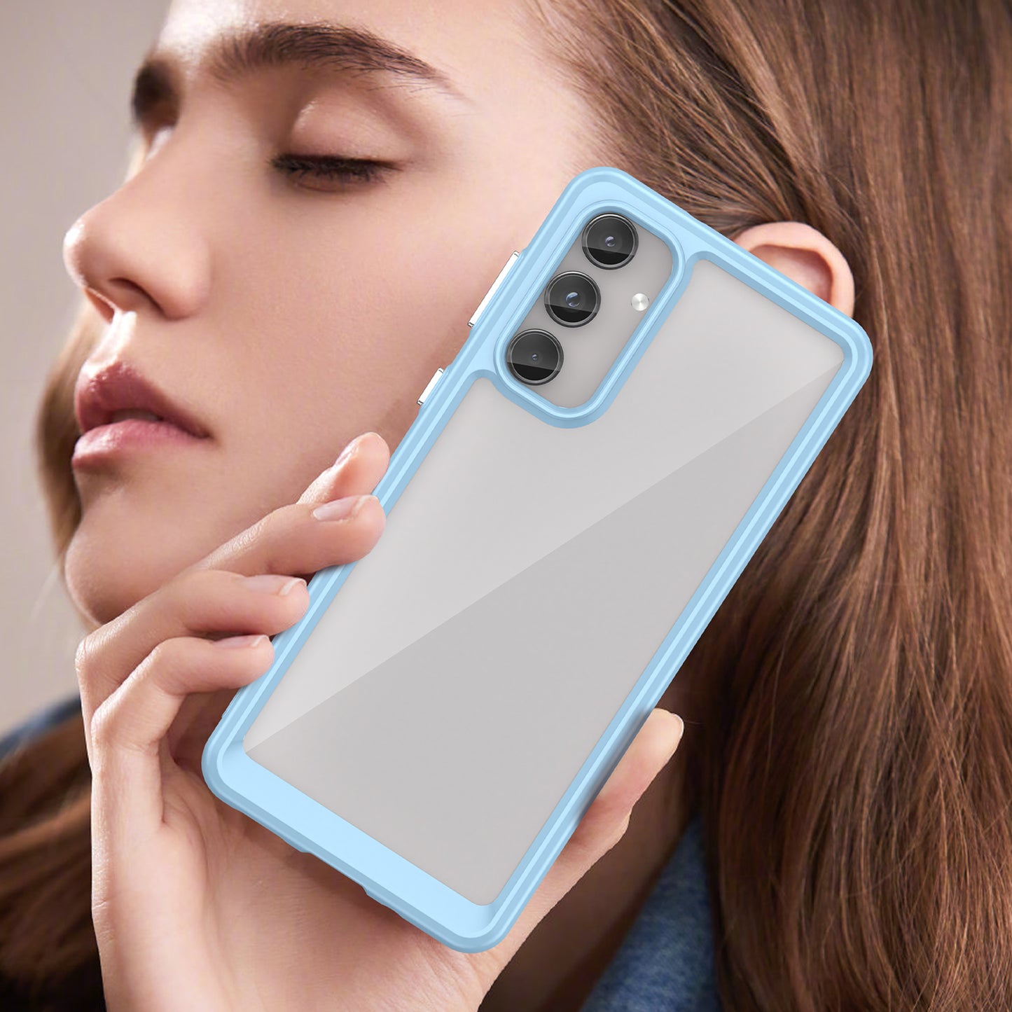 For Samsung Galaxy M55 5G Case TPU Frame Clear Acrylic Protective Phone Cover - Blue