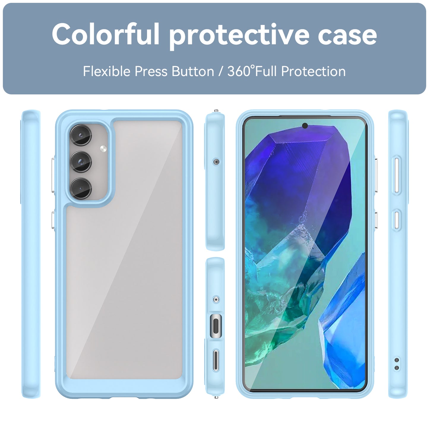 For Samsung Galaxy M55 5G Case TPU Frame Clear Acrylic Protective Phone Cover - Blue