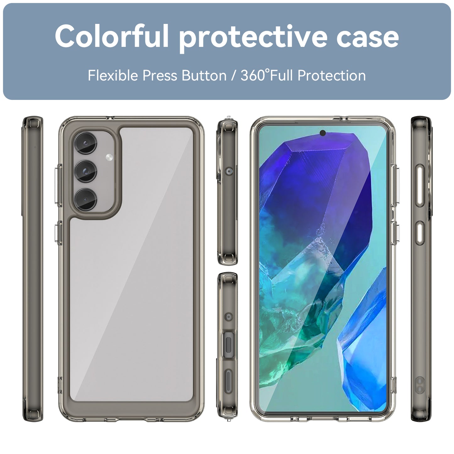 For Samsung Galaxy M55 5G Case TPU Frame Clear Acrylic Protective Phone Cover - Transparent Grey