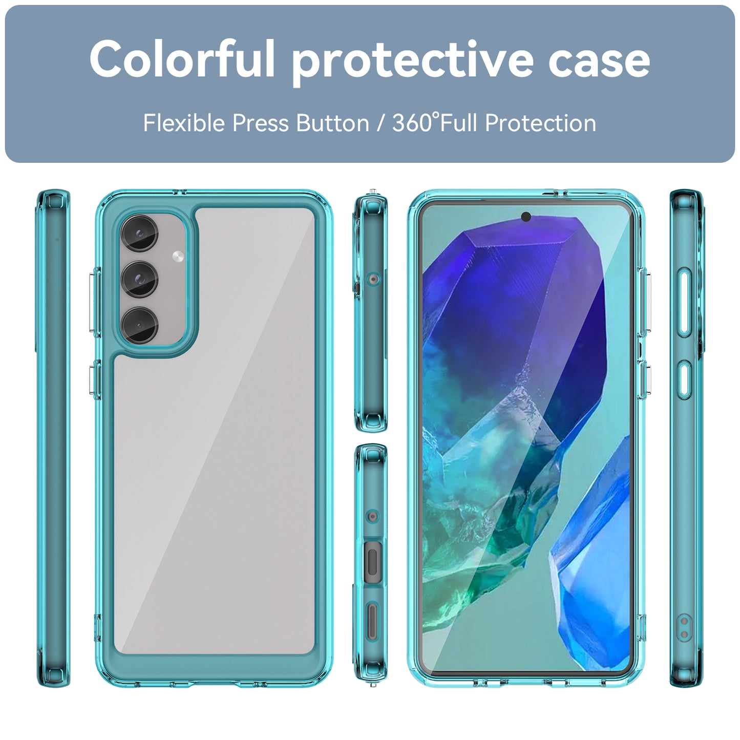 For Samsung Galaxy M55 5G Case TPU Frame Clear Acrylic Protective Phone Cover - Transparent Blue