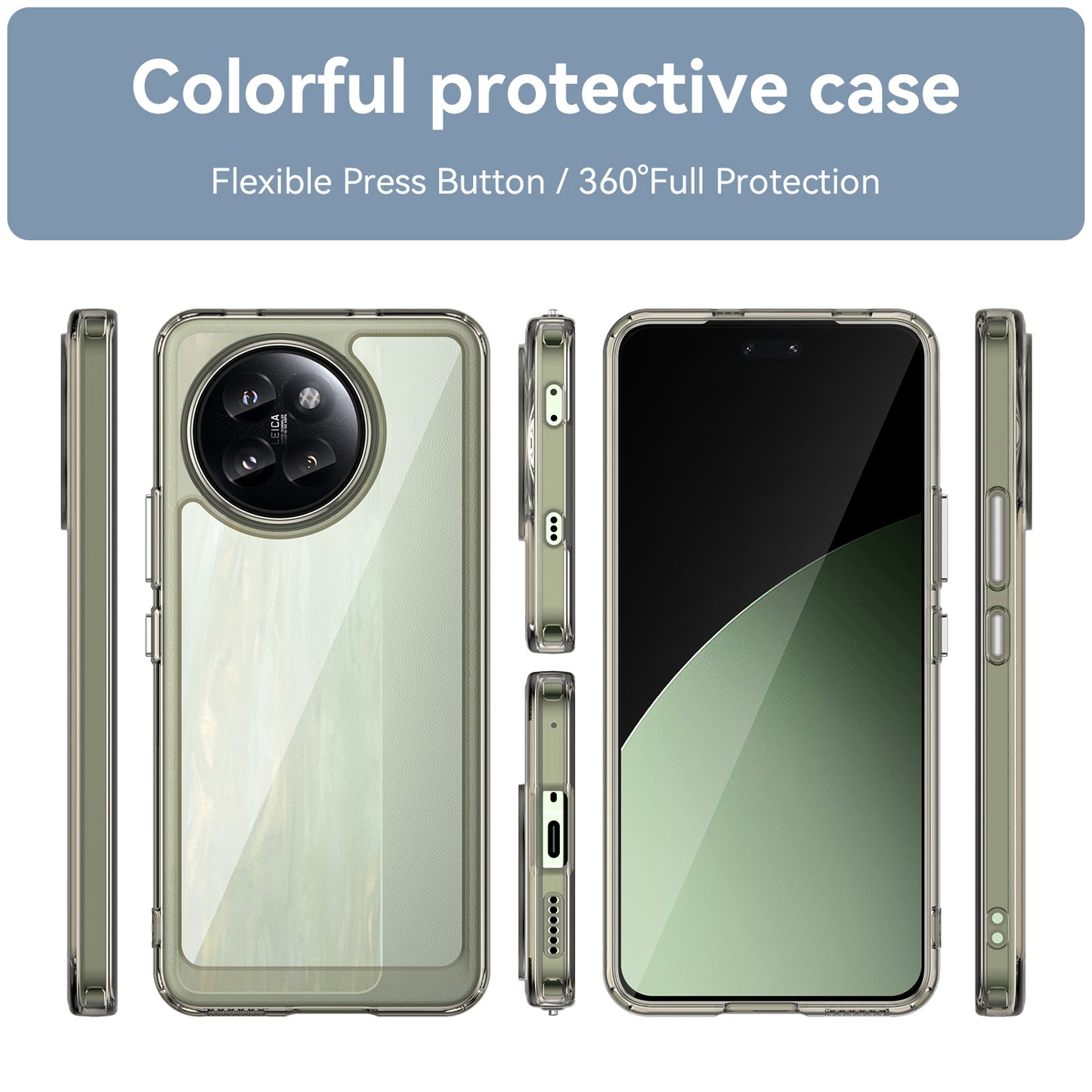 For Xiaomi Civi 4 Pro 5G Case Protective TPU Frame Clear Acrylic Phone Shell - Transparent Grey