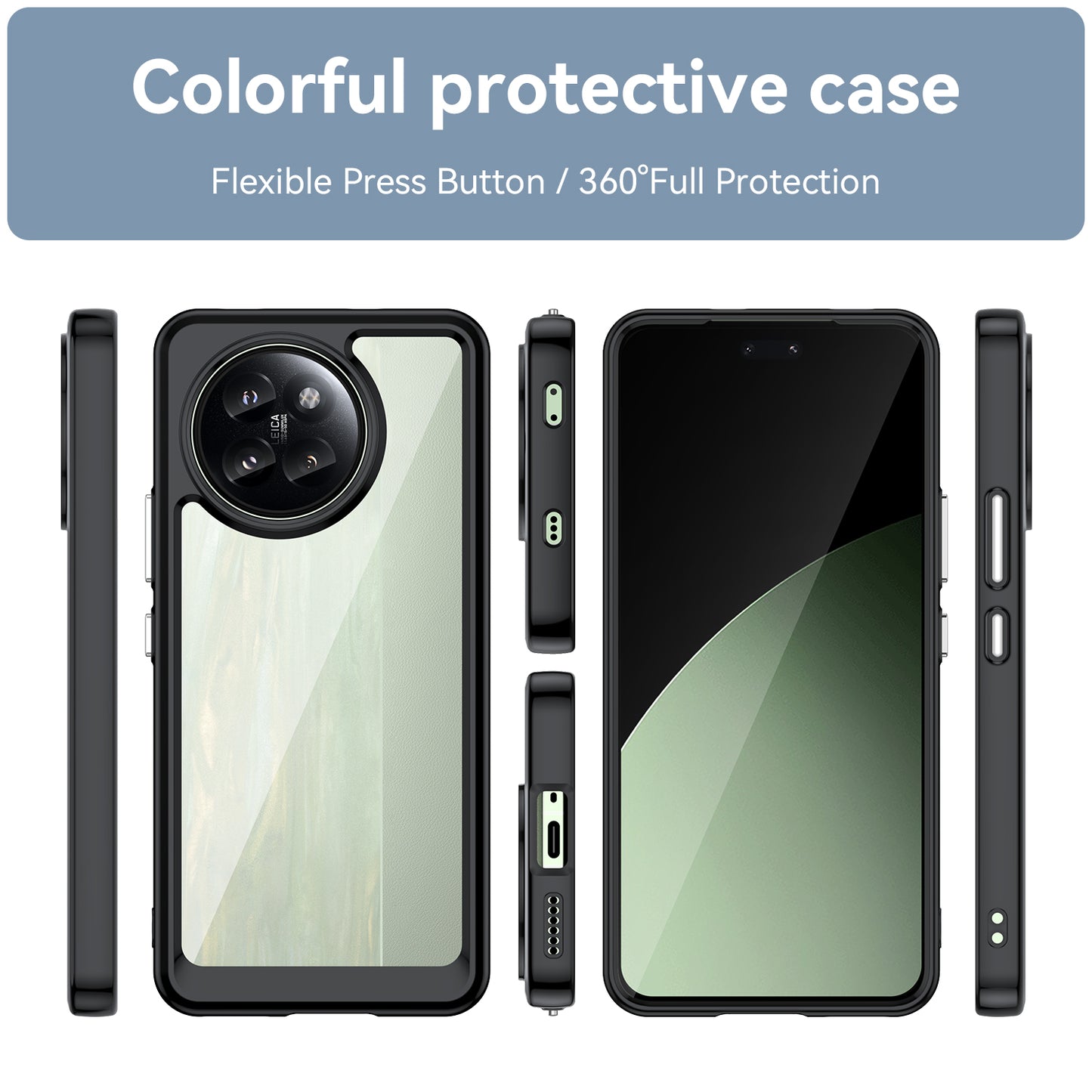 For Xiaomi Civi 4 Pro 5G Case Protective TPU Frame Clear Acrylic Phone Shell - Black
