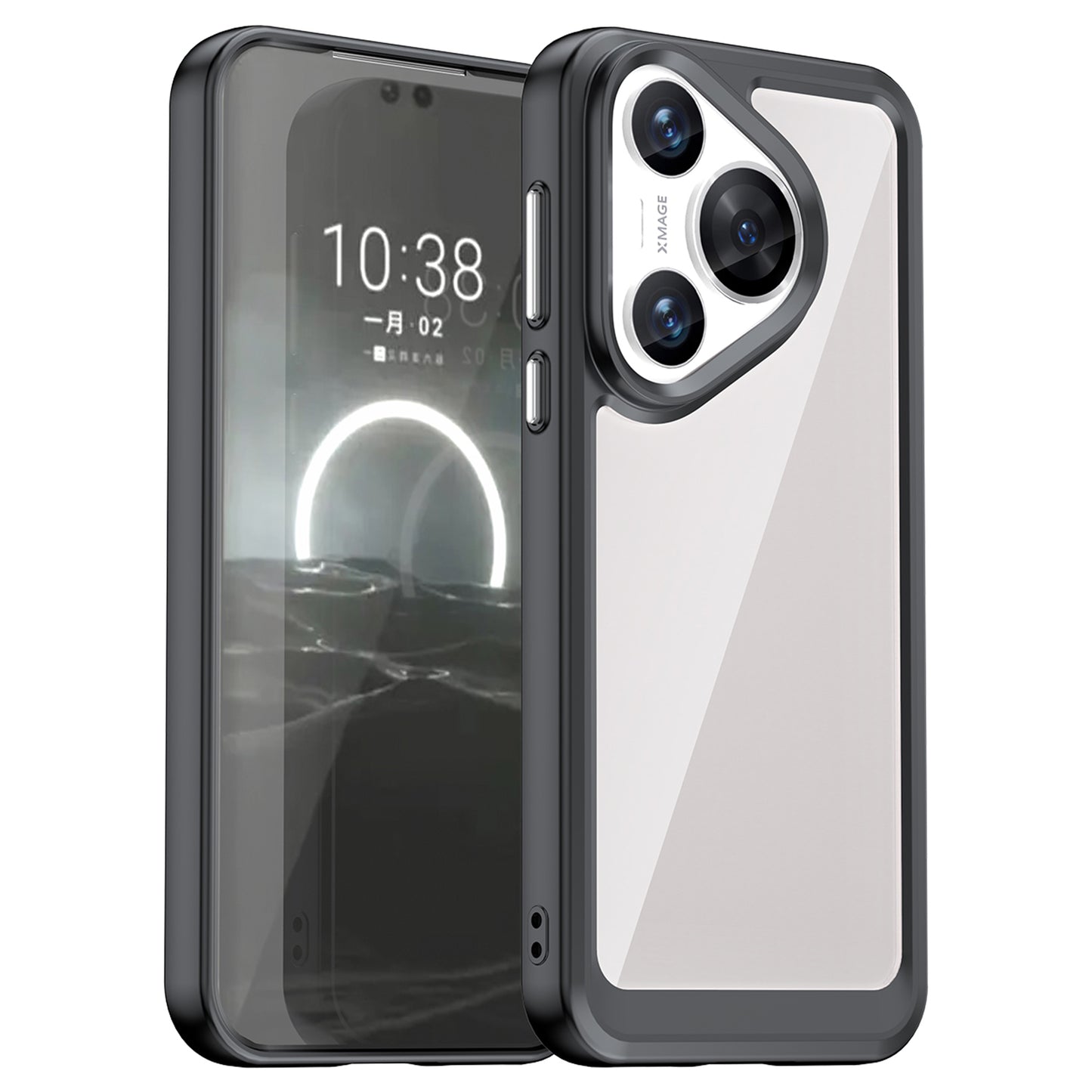 For Huawei Pura 70 Protective Case TPU Frame Clear Acrylic Phone Cover - Black