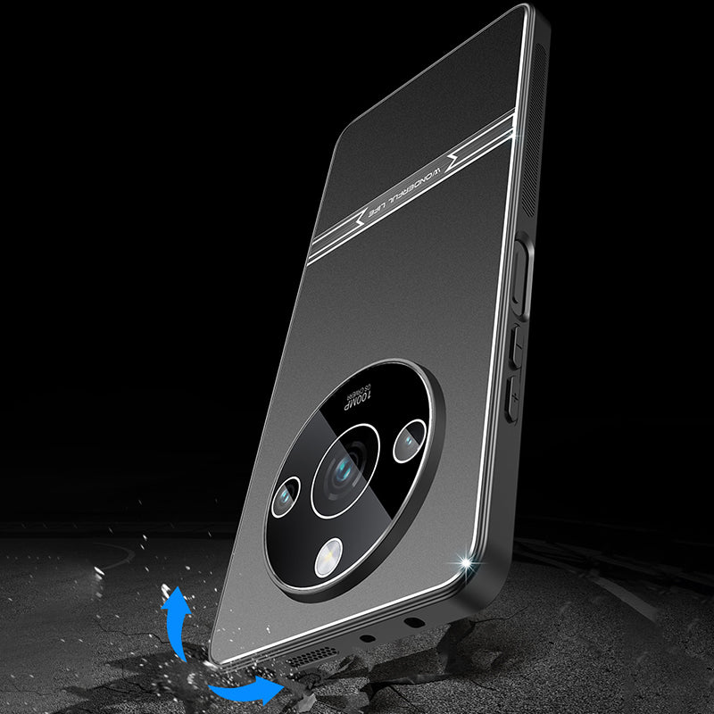 For Realme 11 Pro+ 5G Cover Matte Anti-fingerprint Metal+PC+TPU Cell Phone Case - Black+Brushed Black