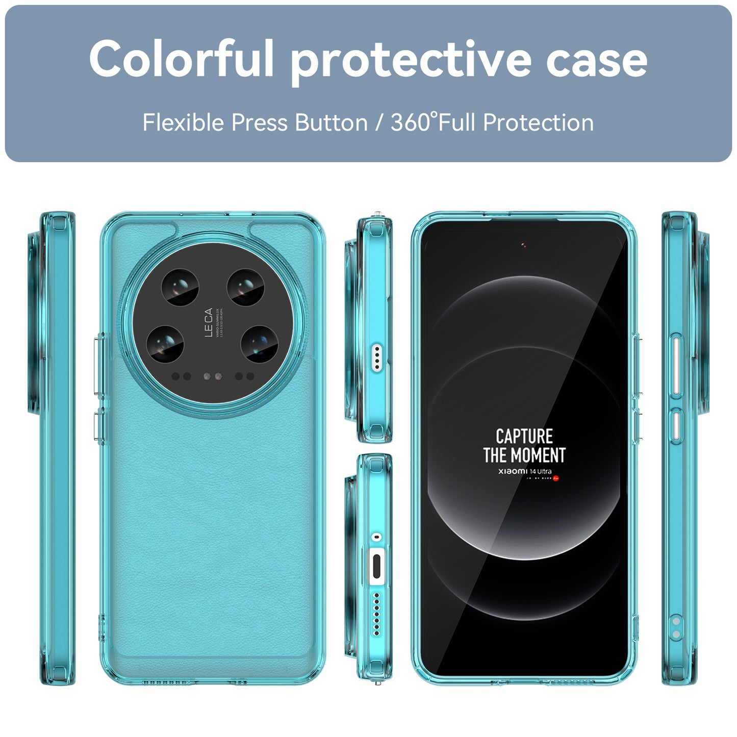 Candy Series Slim Case for Xiaomi 14 Ultra Protective TPU Phone Cover - Transparent Blue