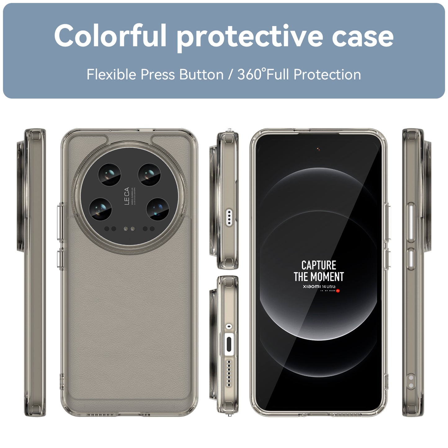 Candy Series Slim Case for Xiaomi 14 Ultra Protective TPU Phone Cover - Transparent Grey