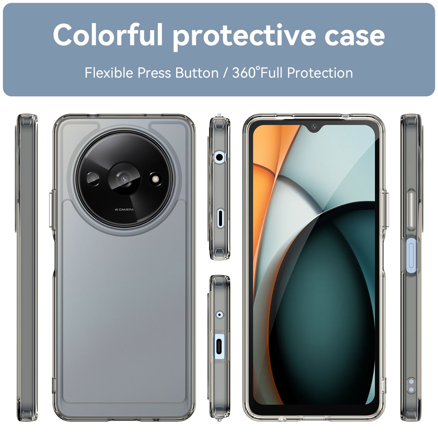 For Xiaomi Redmi A3 / Poco C61 4G Cell Phone Cases Candy Series Slim-Fit TPU Protective Cover - Transparent Grey