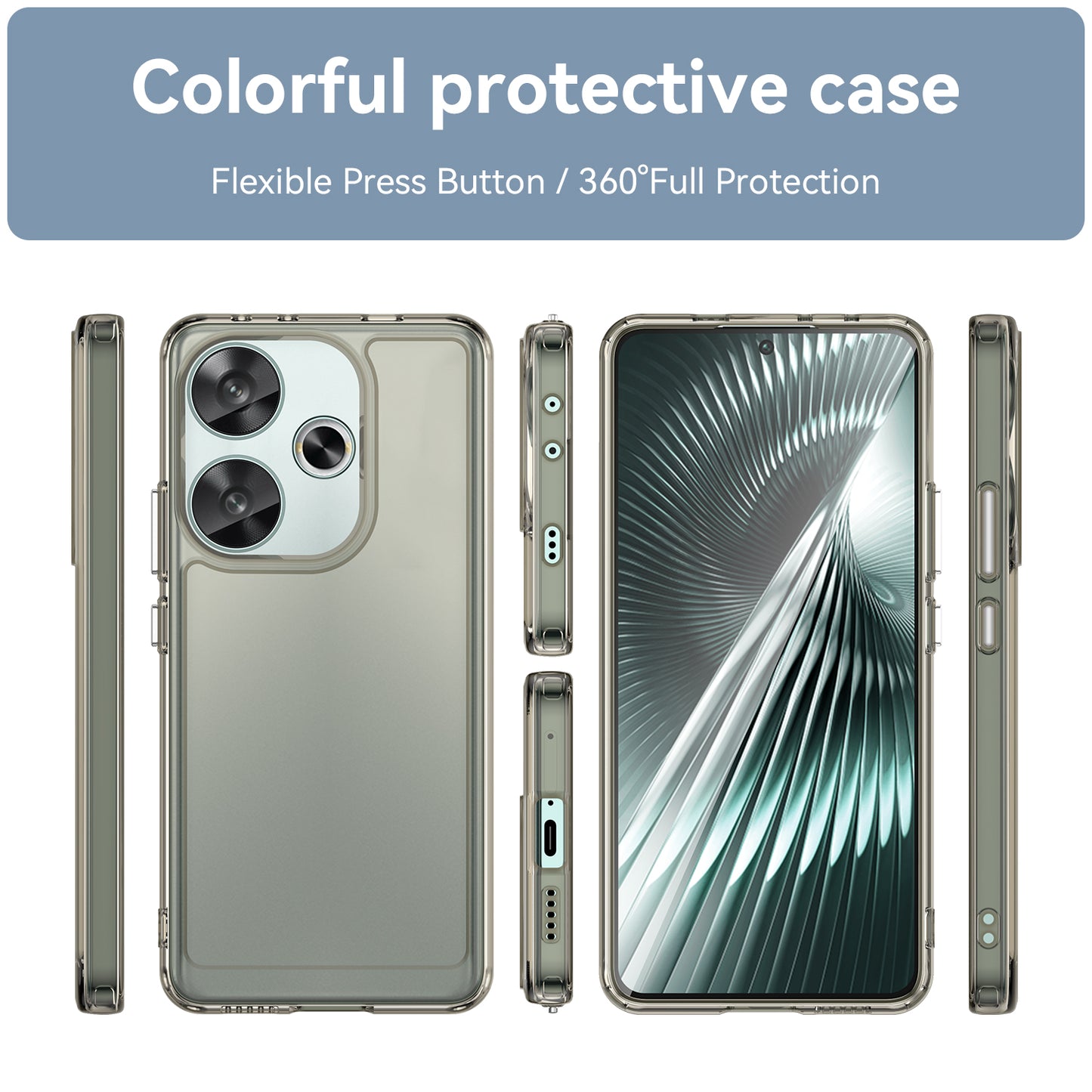 Candy Series for Xiaomi Redmi Turbo 3 5G Back Phone Cover Anti-fingerprint TPU Case - Transparent Grey