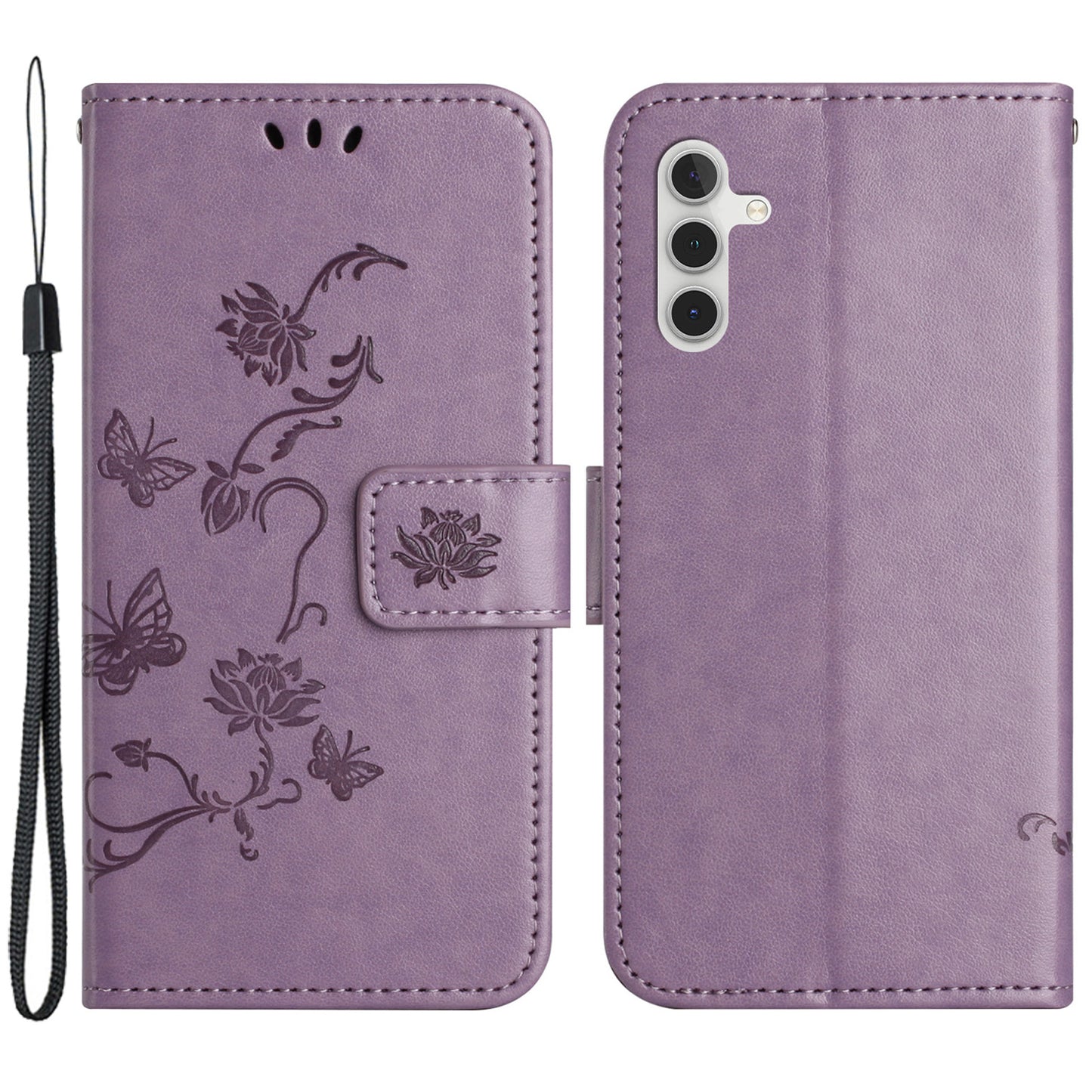 For Samsung Galaxy M15 5G / F15 5G Flip Wallet Case Butterfly Flower Leather Phone Cover - Purple