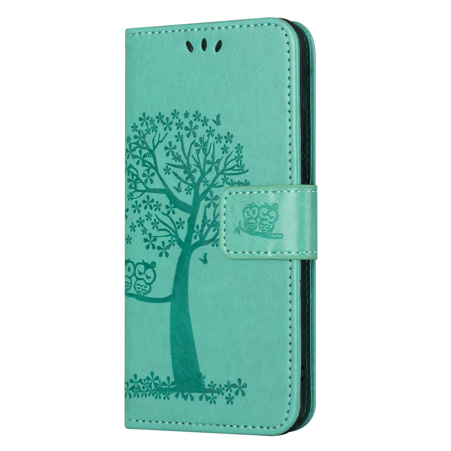 Leather Case for Samsung Galaxy M15 5G / F15 5G , Wallet Phone Cover Imprinted Owl Tree - Cyan