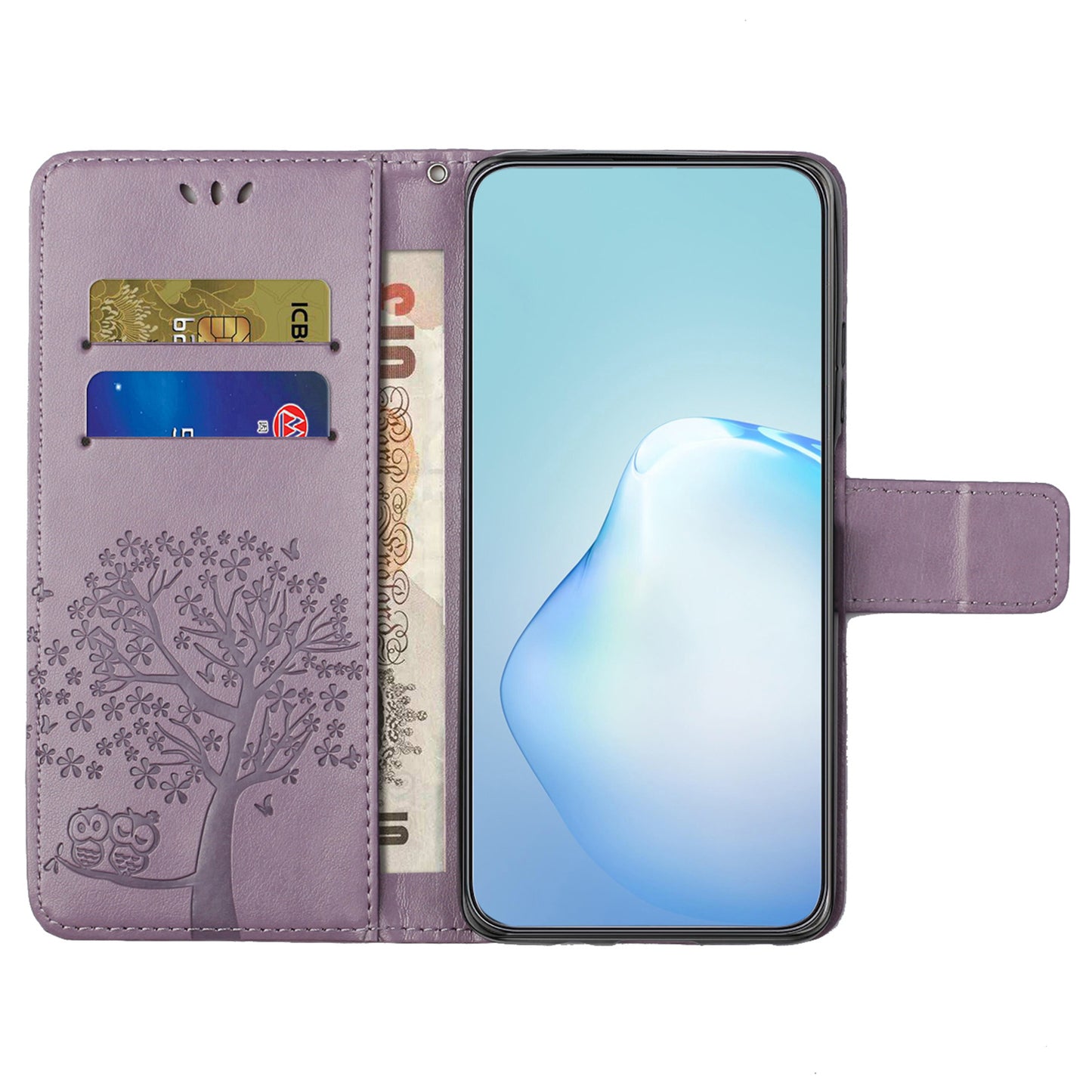 Leather Case for Samsung Galaxy M15 5G / F15 5G , Wallet Phone Cover Imprinted Owl Tree - Purple