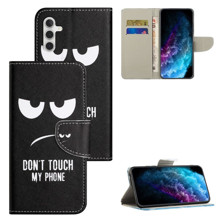 For Samsung Galaxy M15 5G / F15 5G Pattern Printing Wallet Case PU Leather Phone Cover - Don't Touch My Phone