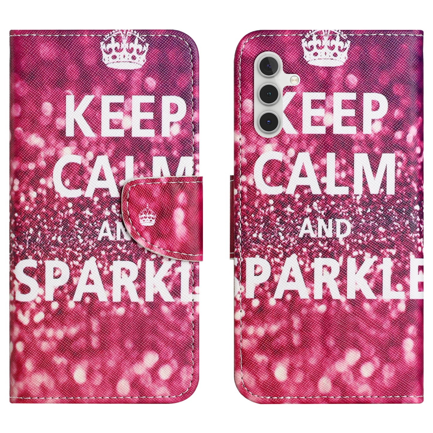 For Samsung Galaxy M15 5G / F15 5G Pattern Printing Wallet Case PU Leather Phone Cover - Keep Calm and Sparkle