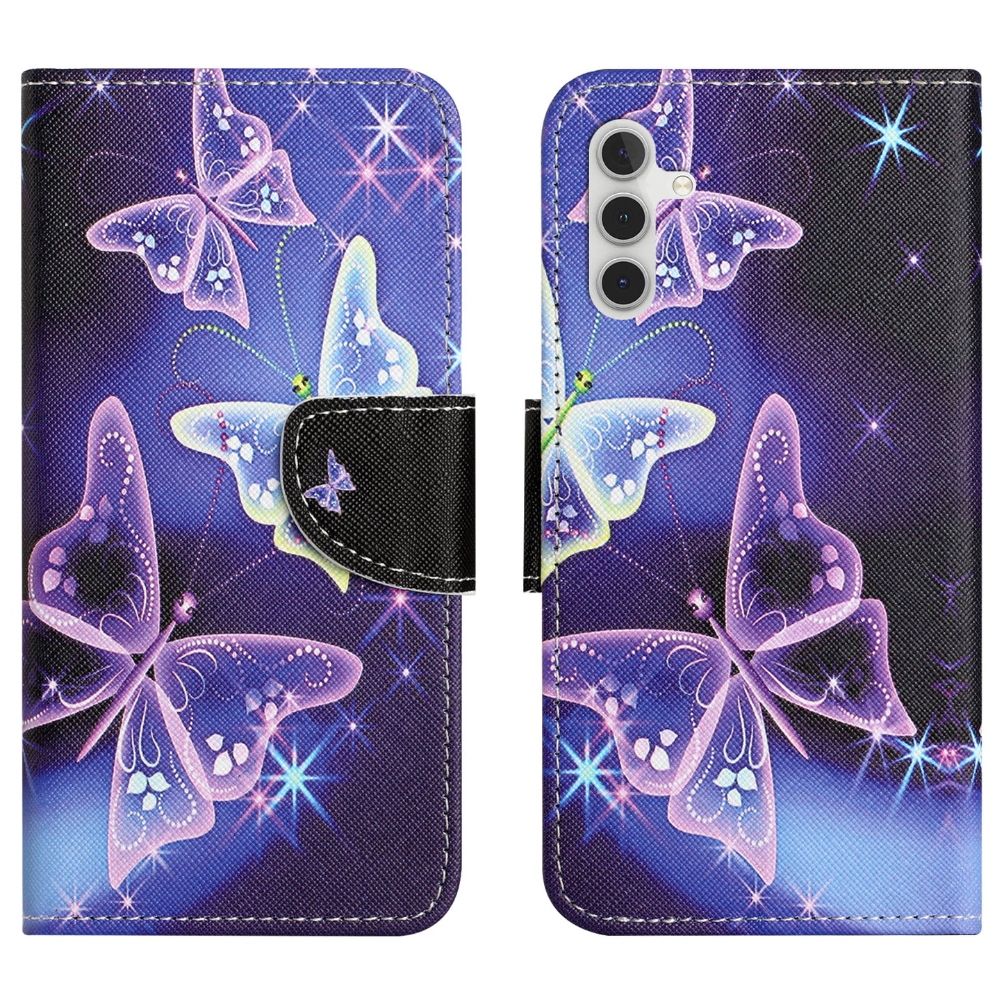 For Samsung Galaxy M15 5G / F15 5G Pattern Printing Wallet Case PU Leather Phone Cover - Sparkling Butterflies