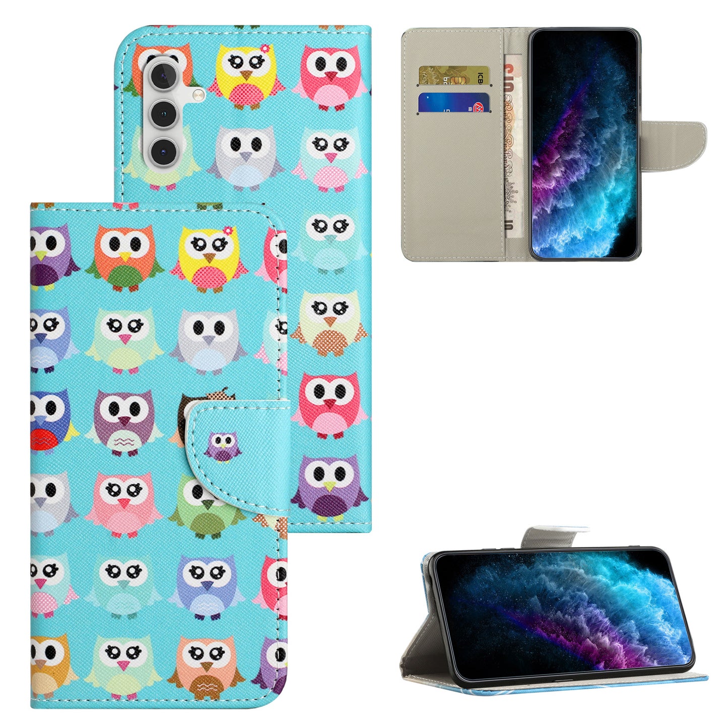 For Samsung Galaxy M15 5G / F15 5G Pattern Printing Wallet Case PU Leather Phone Cover - Owls