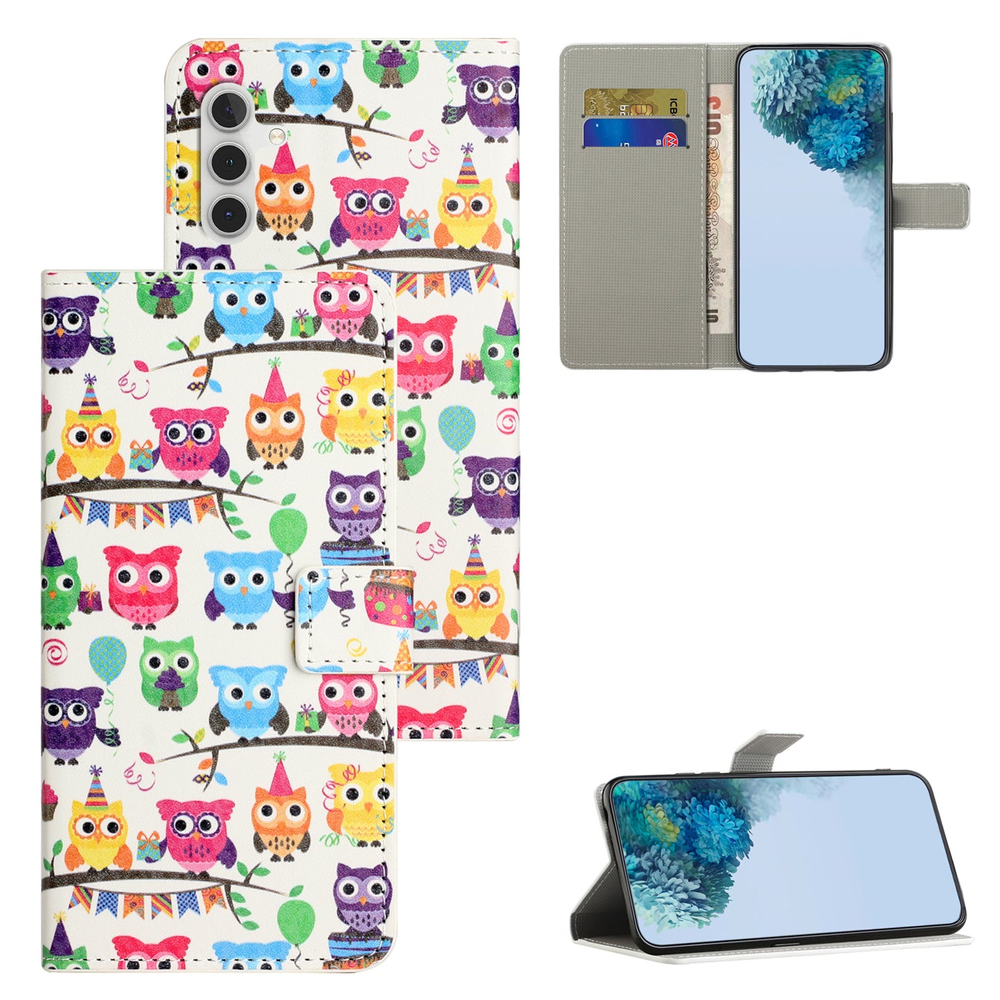 For Samsung Galaxy M15 5G / F15 5G Pattern Printing Case Flip Leather Phone Cover with Wallet - Owls Sticker