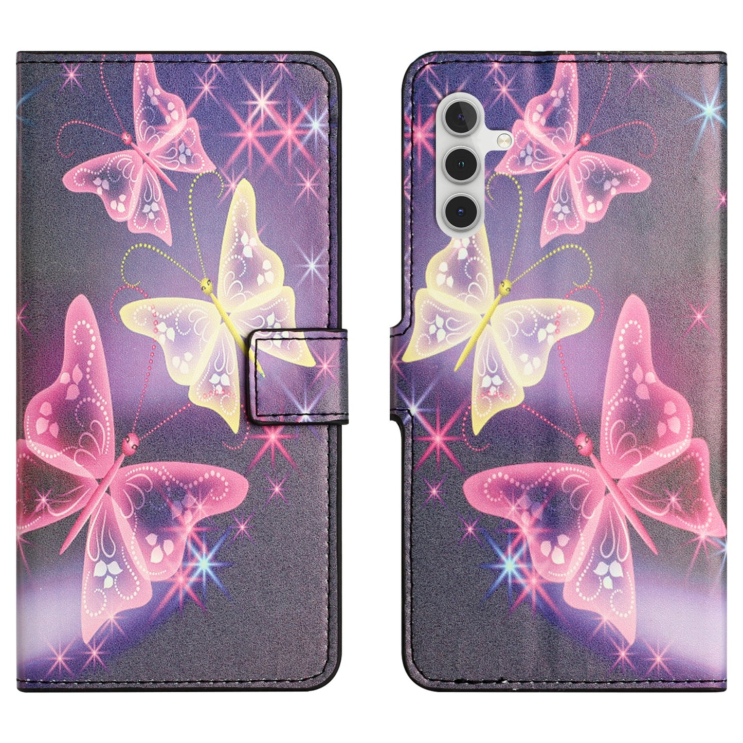 For Samsung Galaxy M15 5G / F15 5G Pattern Printing Case Flip Leather Phone Cover with Wallet - Sparkle Butterflies