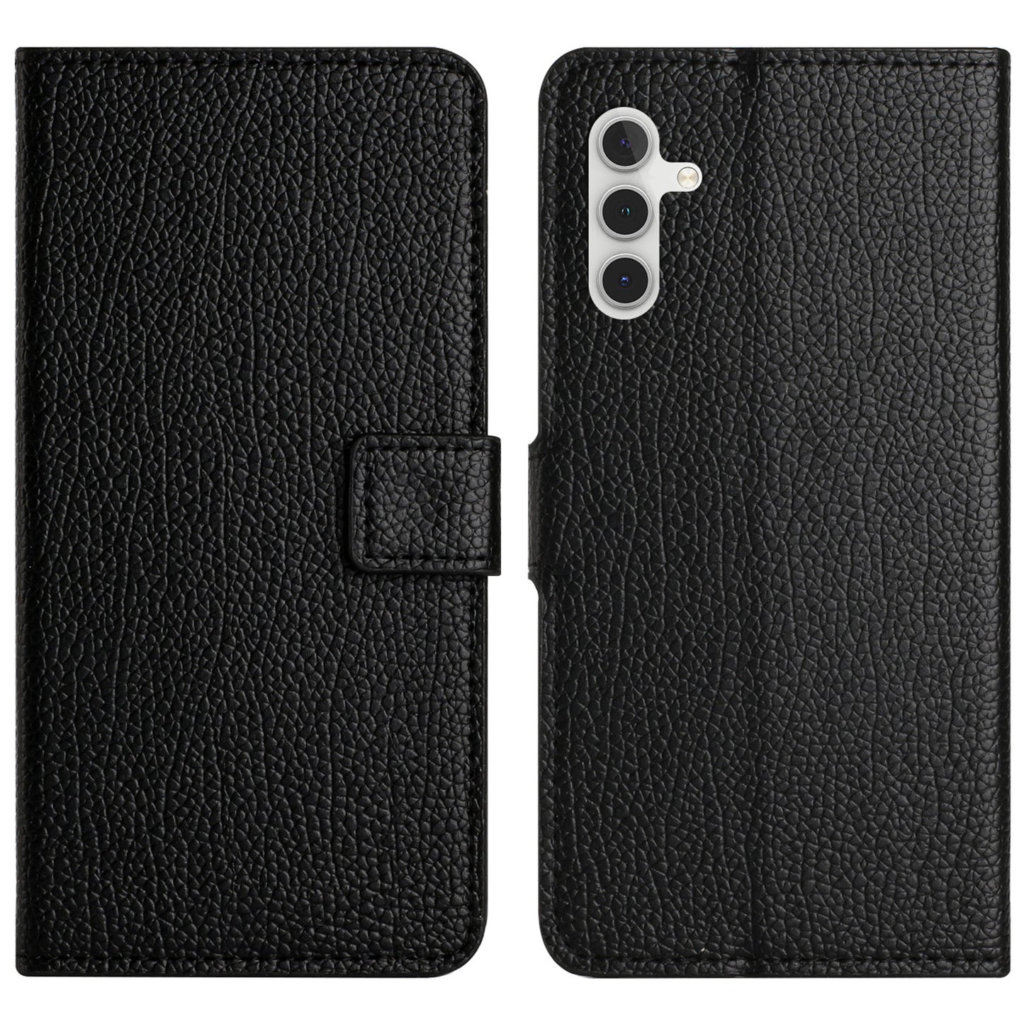 Stand Shell for Samsung Galaxy M15 5G / F15 5G , Wallet Litchi Texture Leather Phone Cover - Black